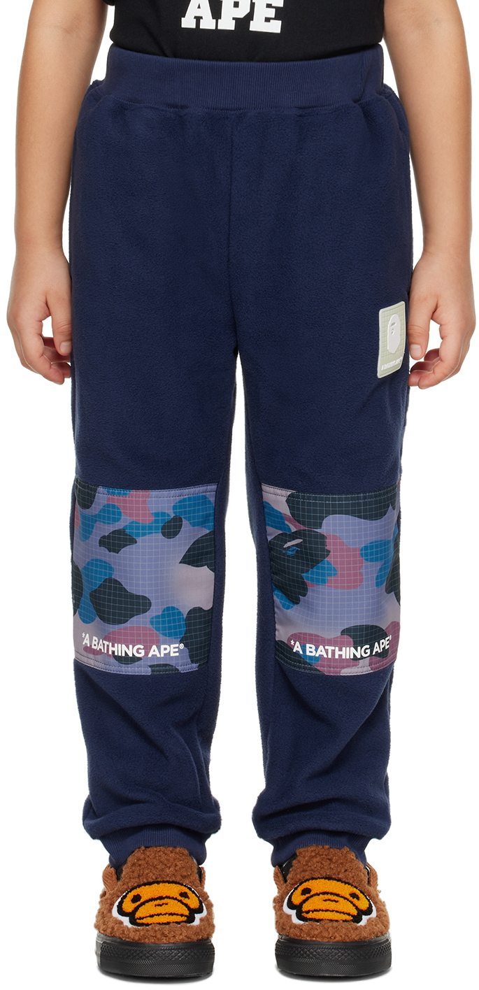 BAPE Kids Navy Grid Camo Pants A Bathing Ape