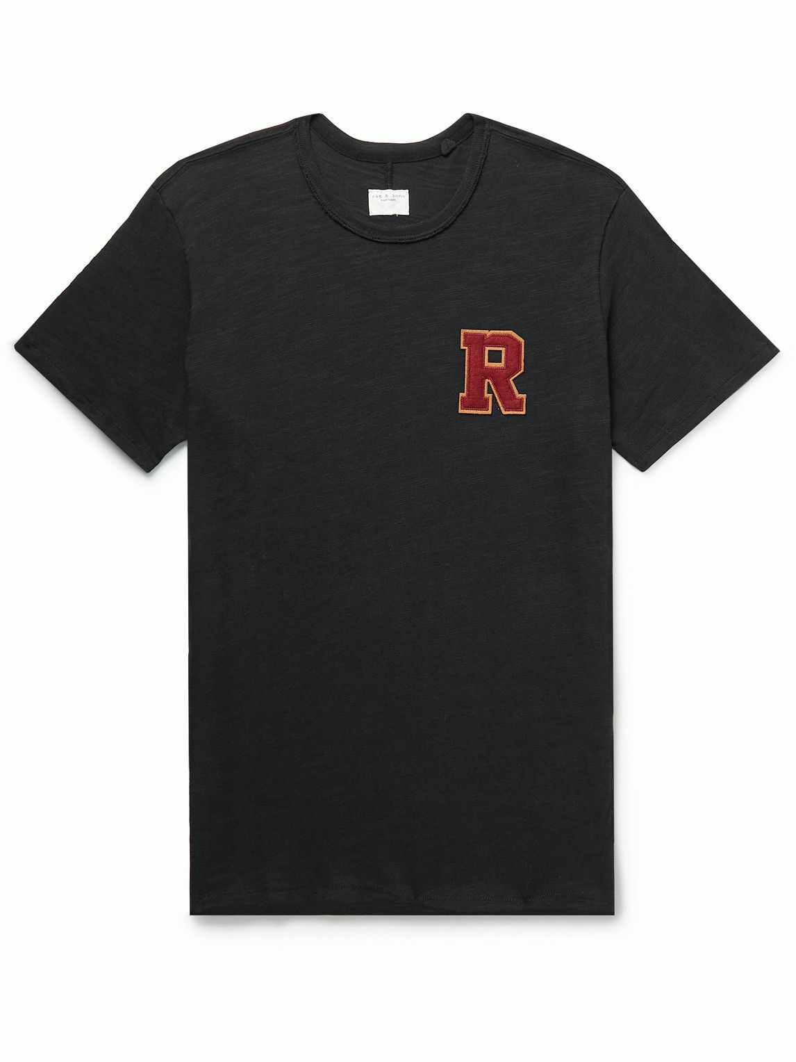 Photo: Rag & Bone - Varsity Flame Logo-Appliquéd Slub Cotton-Jersey T-Shirt - Black