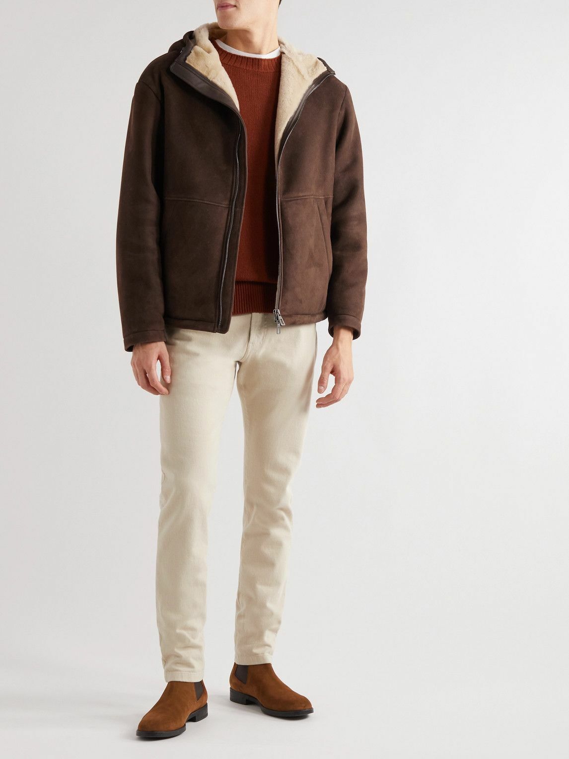 Loro Piana - Shearling-Lined Suede Hooded Jacket - Brown Loro Piana