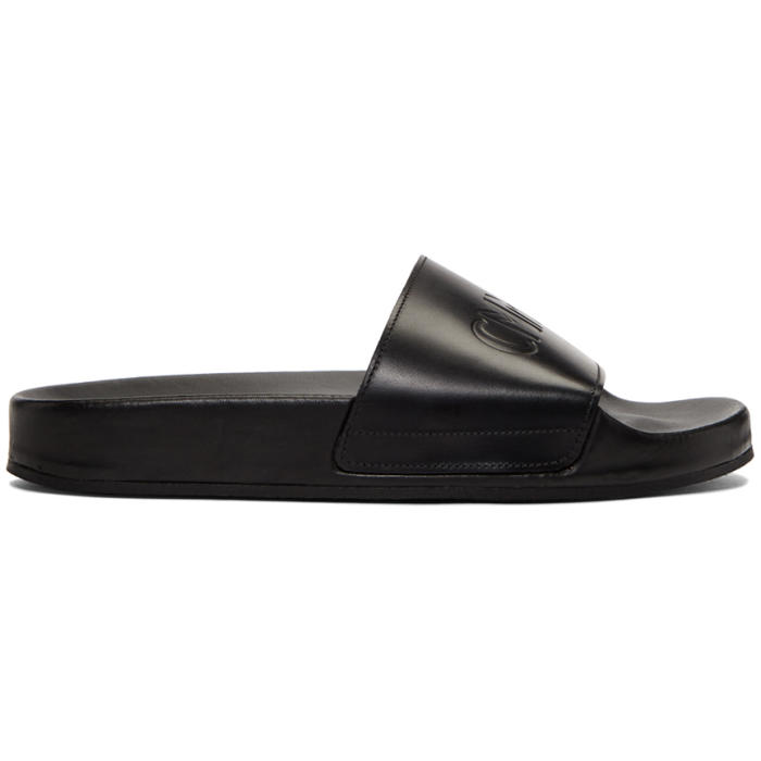 CMMN SWDN Black Leather Pool Slides CMMN SWDN