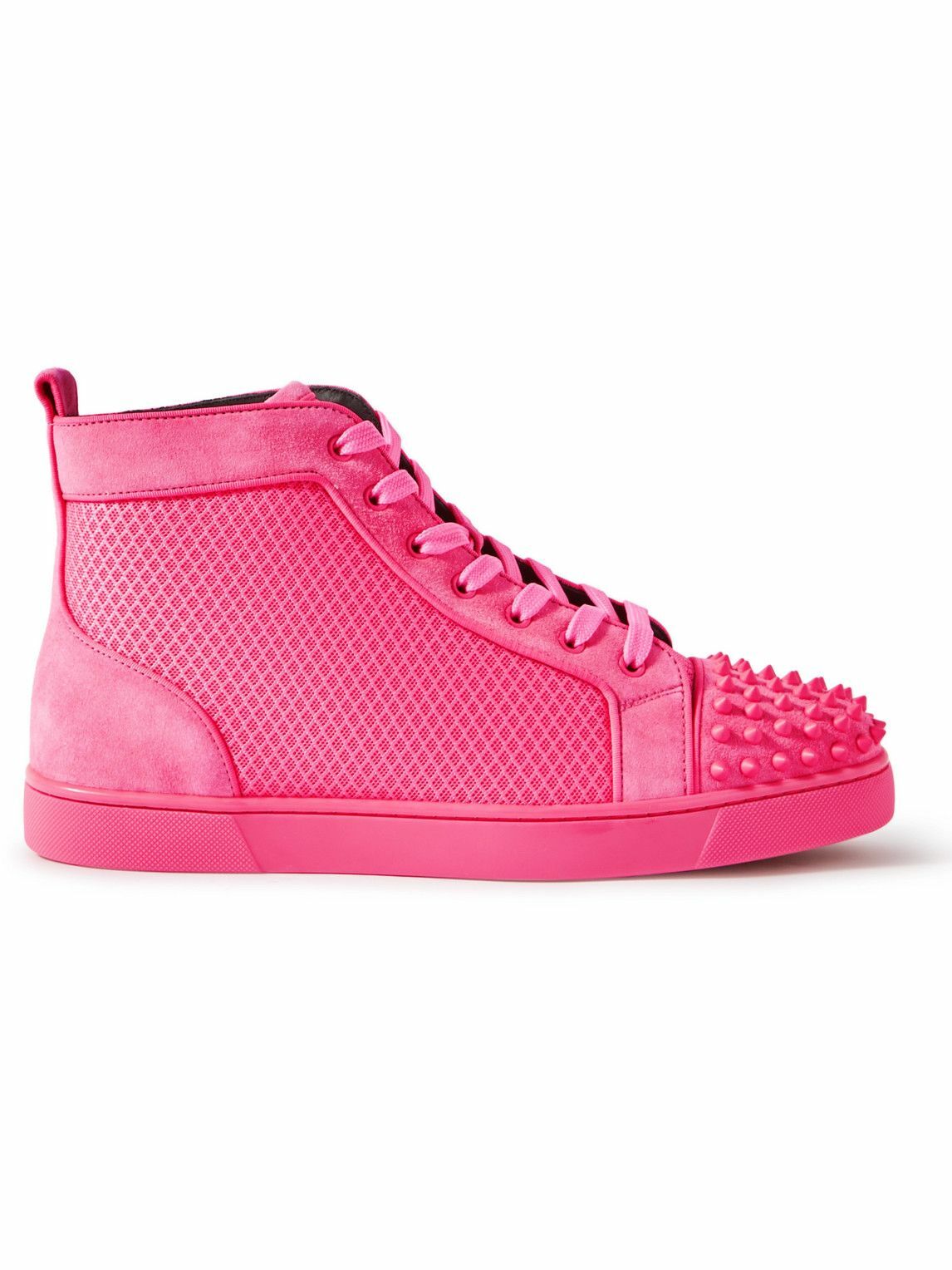 Christian Louboutin Louis Spiked Suede Trimmed Mesh High Top Sneakers Pink Christian Louboutin 4607