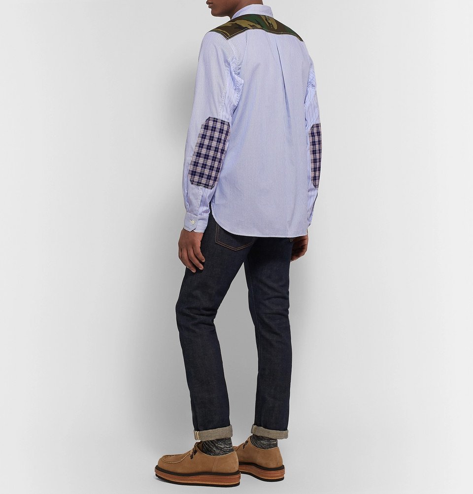 Junya Watanabe - Button-Down Collar Contrast-Trimmed Striped Cotton ...