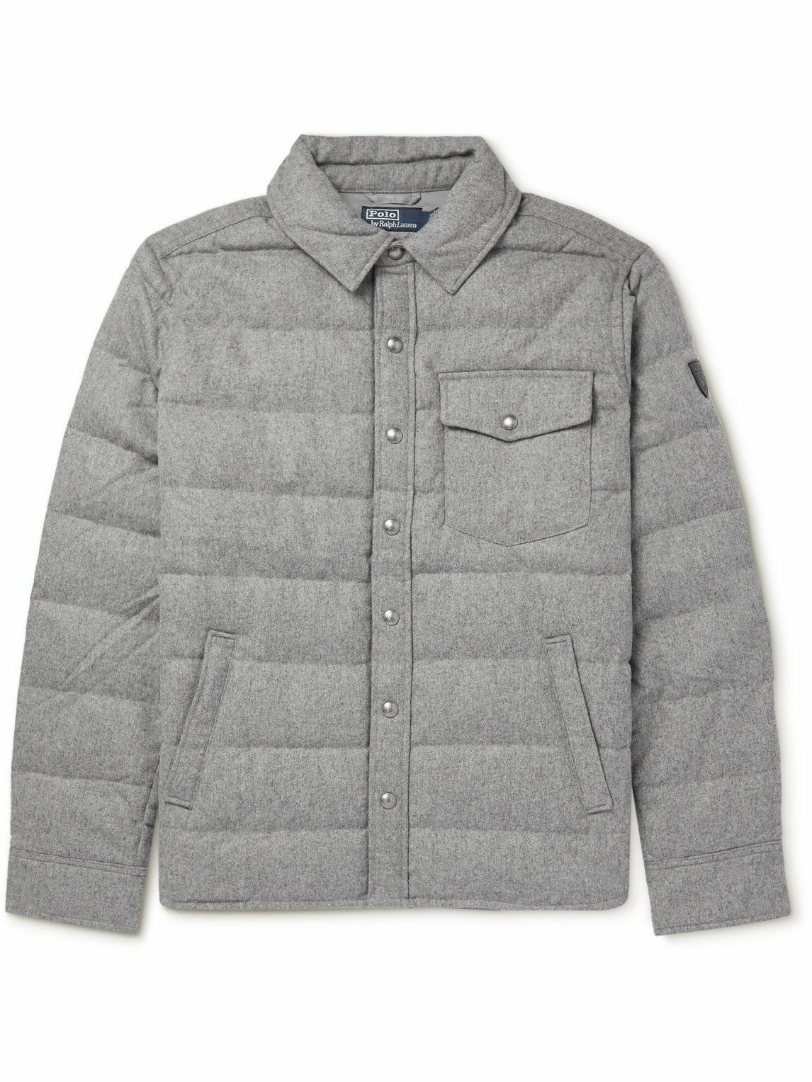 Photo: Polo Ralph Lauren - Leather-Trimmed Quilted Wool-Blend Down Jacket - Gray