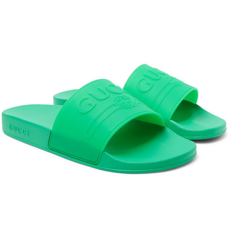 Gucci - Logo-Embossed Rubber Slides - Men - Bright green Gucci