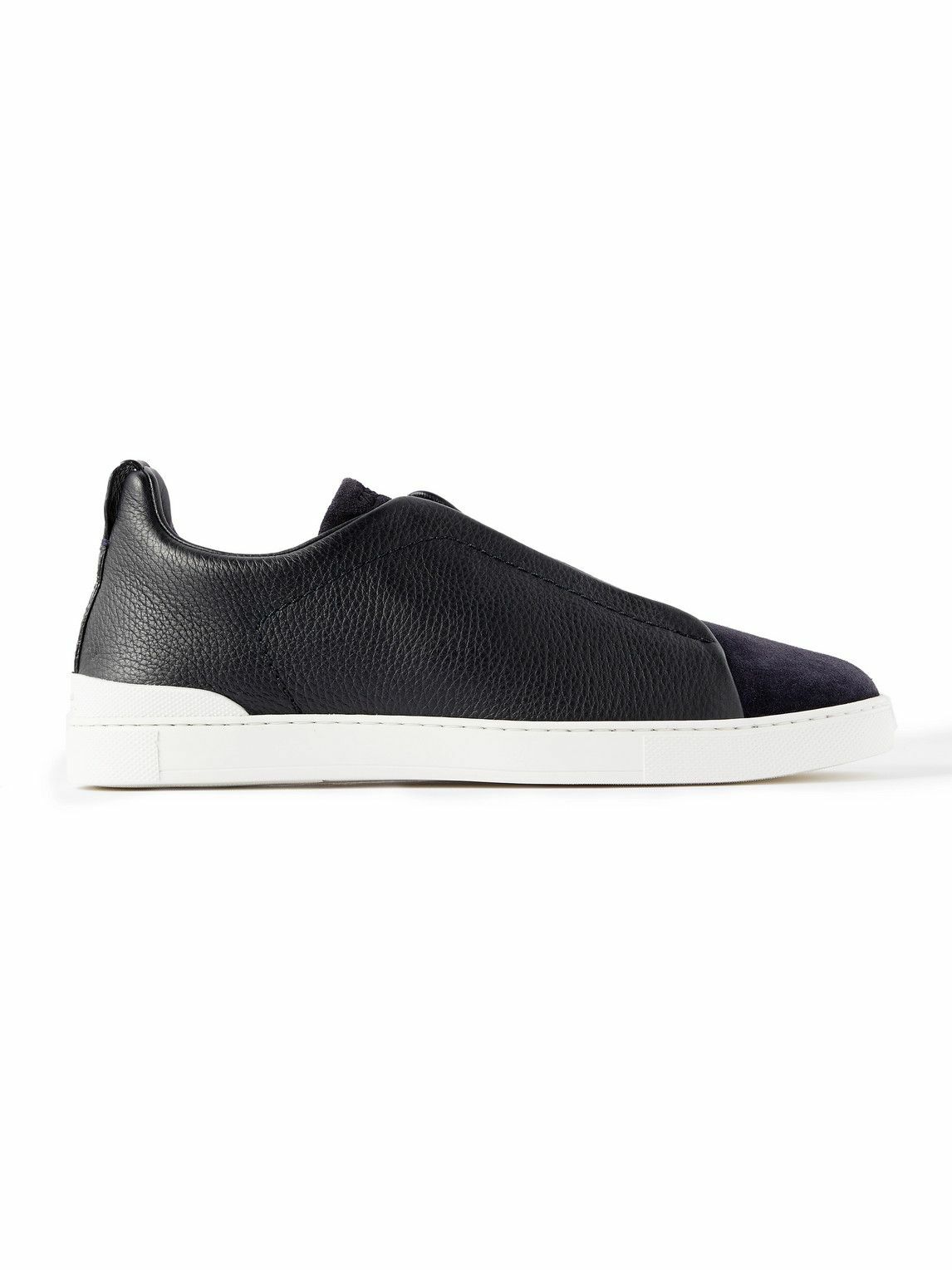 Zegna - Full-Grain Leather and Suede Slip-On Sneakers - Blue