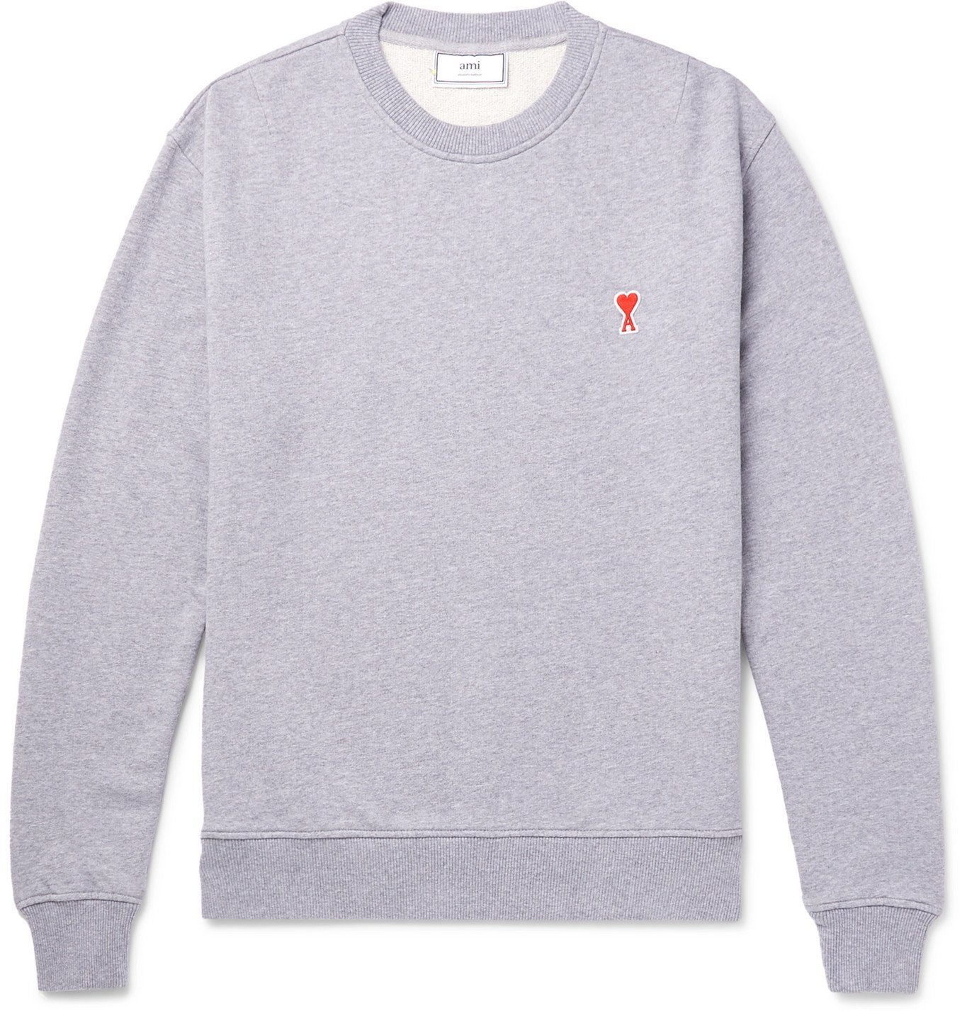 AMI - Logo-Appliquéd Mélange Loopback Cotton-Jersey Sweatshirt - Gray AMI