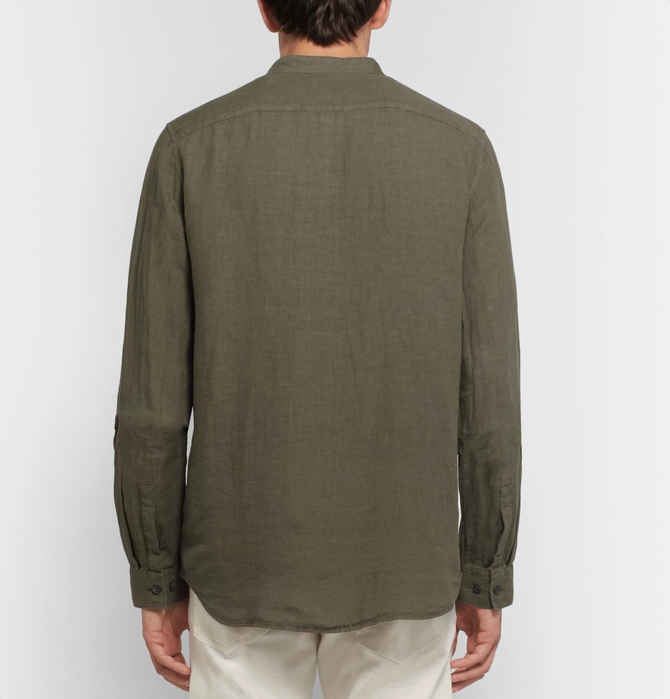 Theory - Kier Grandad-Collar Linen Shirt - Army green Theory