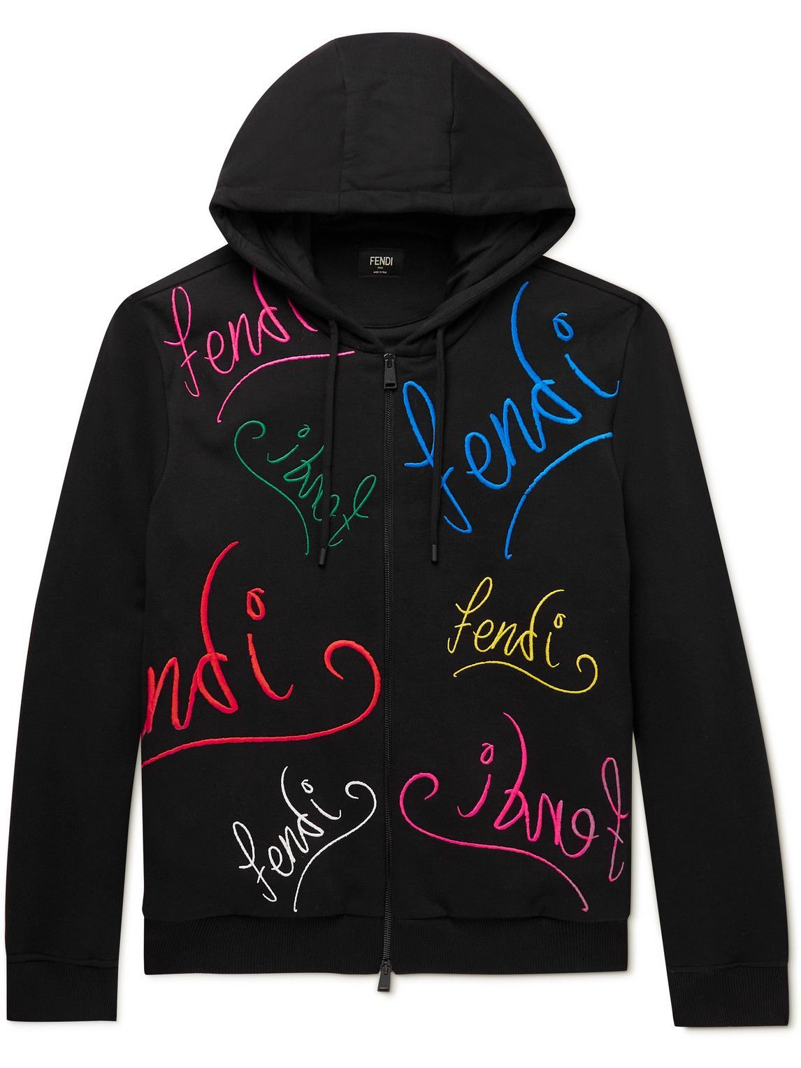 Fendi - Noel Fielding Logo-Embroidered Cotton-Jersey Zip-Up Hoodie 