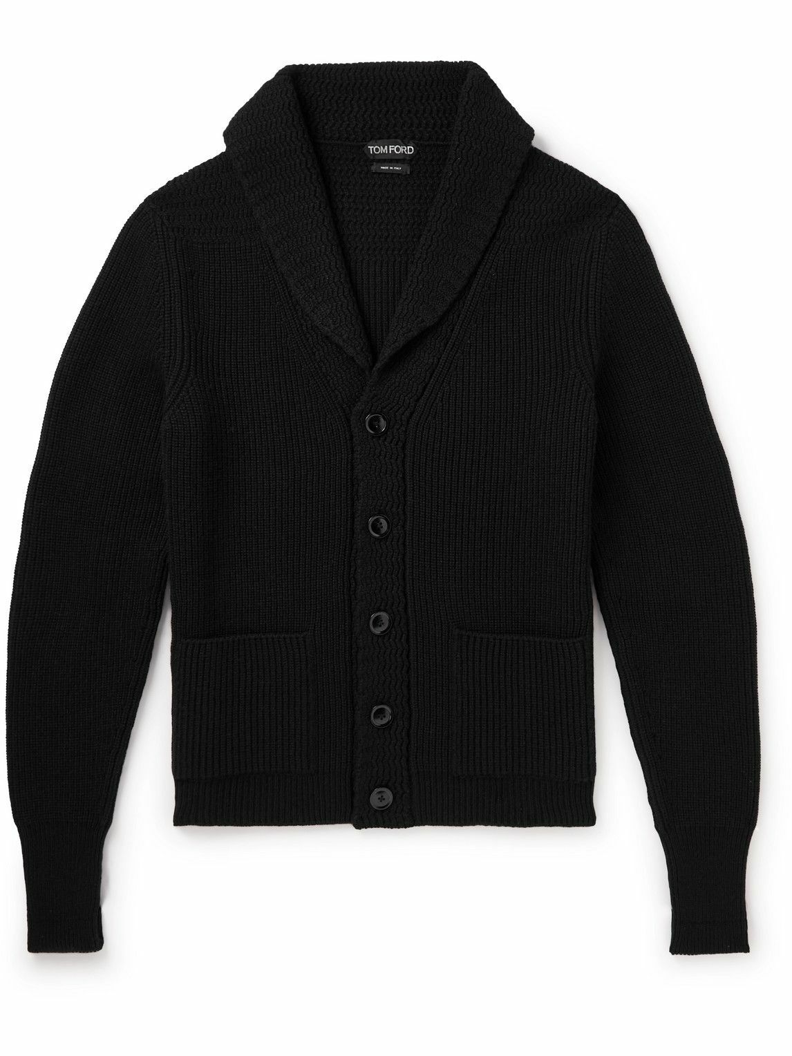 TOM FORD - Shawl-Collar Ribbed Cashmere Cardigan - Black TOM FORD
