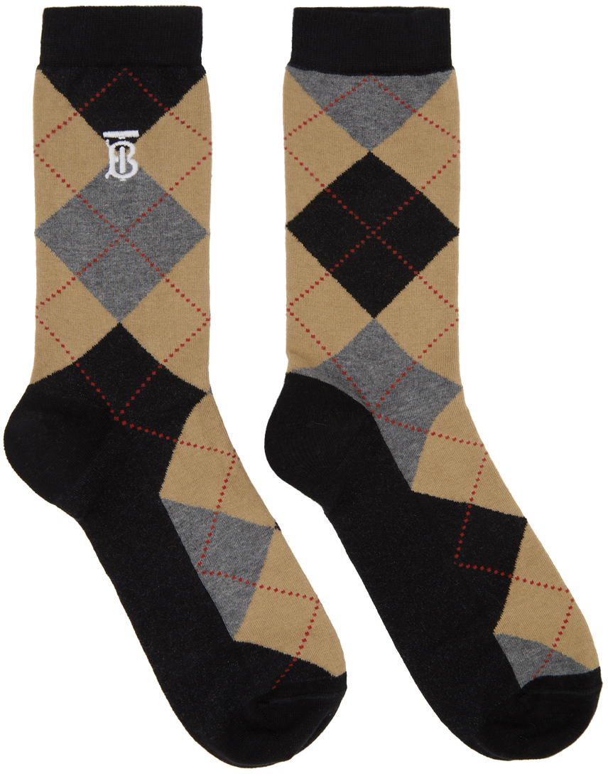 Burberry Black & Beige Argyle Socks