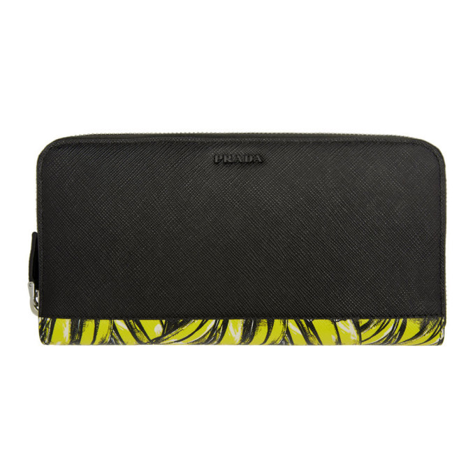 Prada Black and Yellow Saffiano Active Wallet Prada