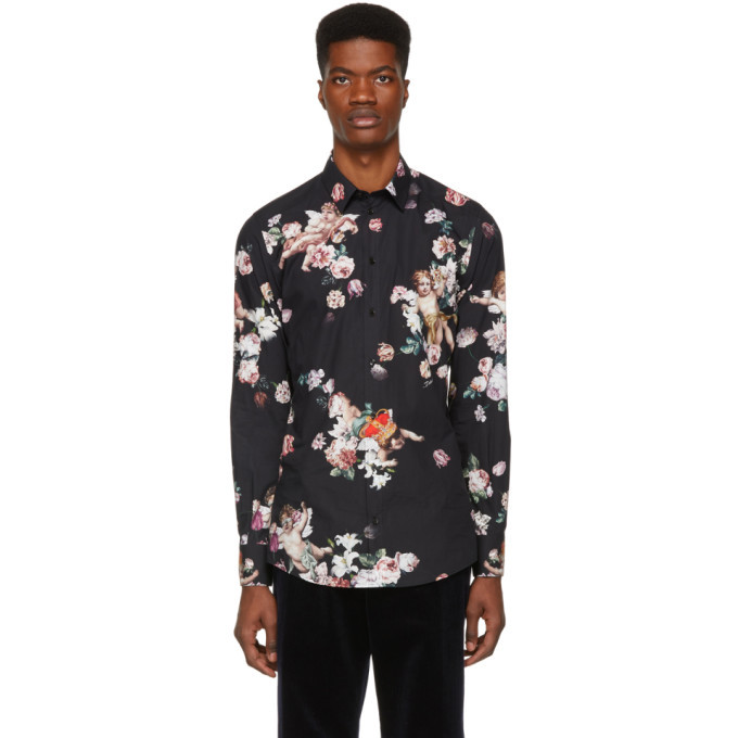 Dolce and Gabbana Black Flower Gold Fit Shirt Dolce & Gabbana