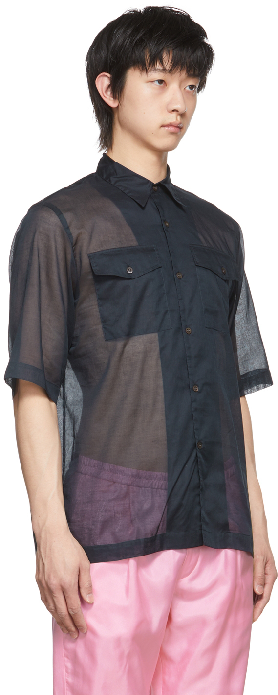 Noten Navy Cotton Sheer Shirt Dries Van 