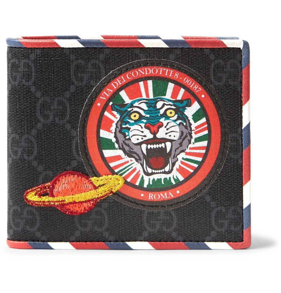 Gucci - Stripe-Trimmed Appliquéd Monogrammed Canvas Billfold Wallet ...