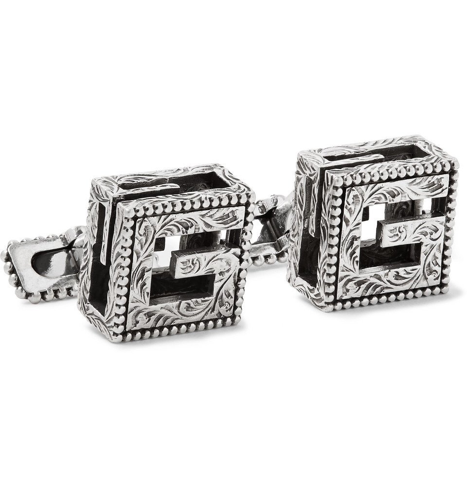 Gucci - Engraved Burnished Sterling Silver Cufflinks - Men - Silver Gucci