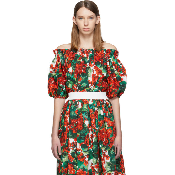 Dolce and Gabbana Red Geranium Off-The-Shoulder Blouse Dolce & Gabbana