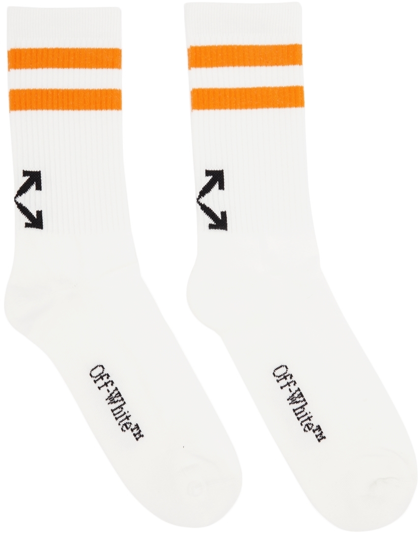Ooze median Mary Off-White White & Orange Striped Socks Off-White