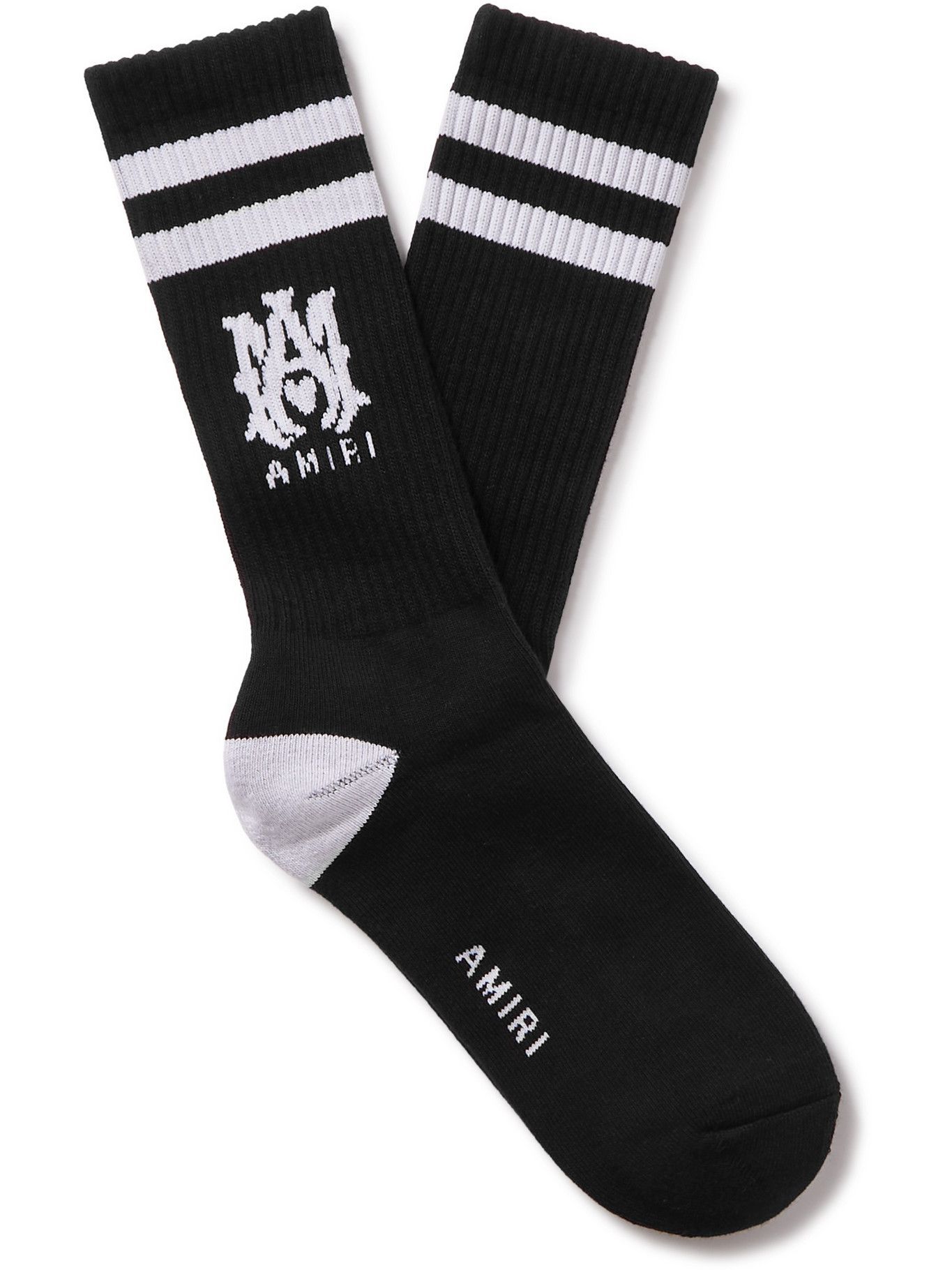 AMIRI - Logo-Intarsia Ribbed Stretch Cotton-Blend Socks - Black Amiri