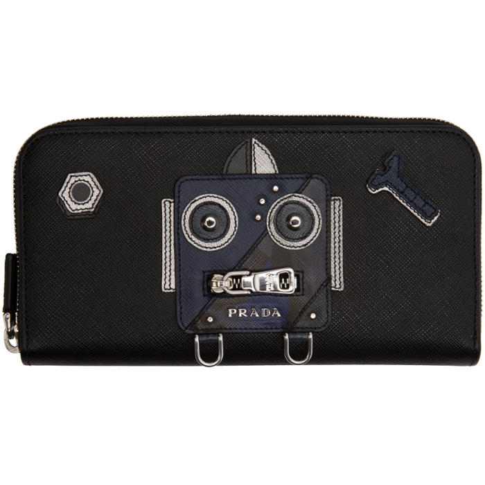Prada Black Saffiano Robot Continental Wallet Prada