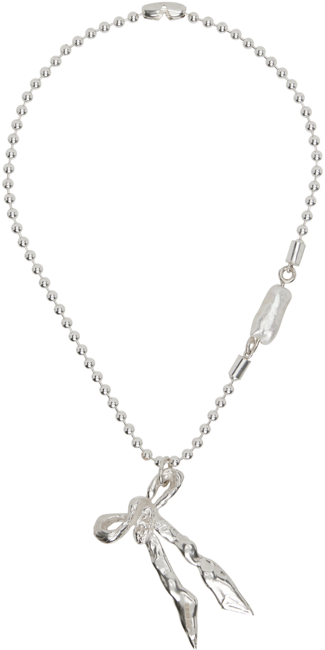 Rebekah Kosonen Bide SSENSE Exclusive Silver Ribbon'd Pendant Necklace