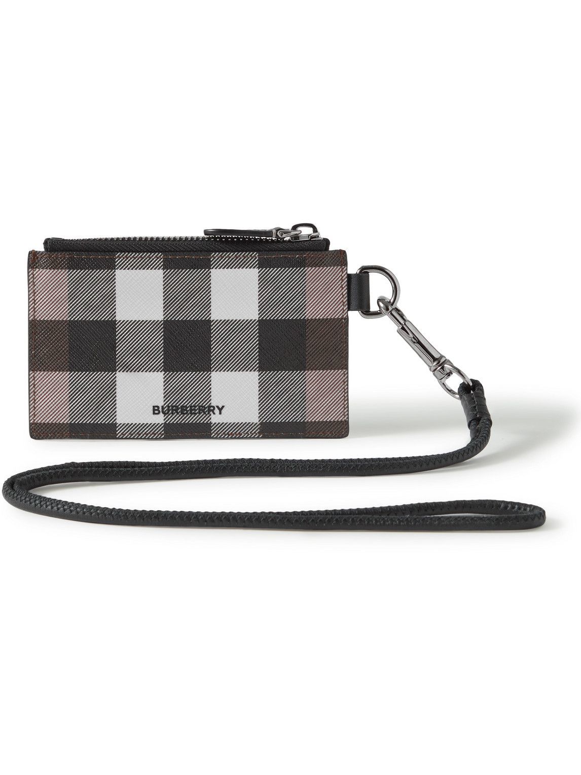 Photo: Burberry - Leather-Trimmed Checked E-Canvas Cardholder with Lanyard