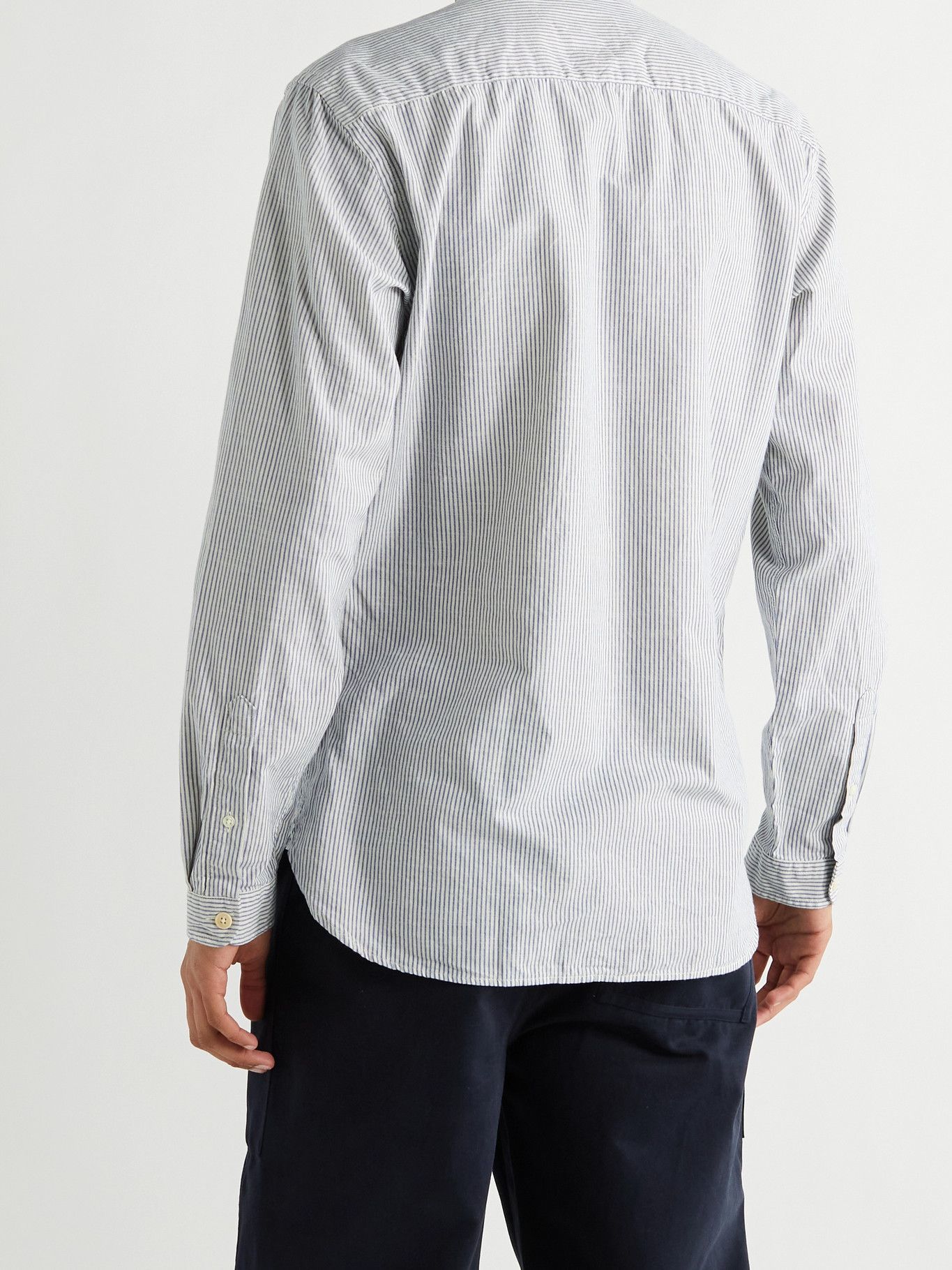 OLIVER SPENCER - Grandad-Collar Striped Cotton Shirt - Blue