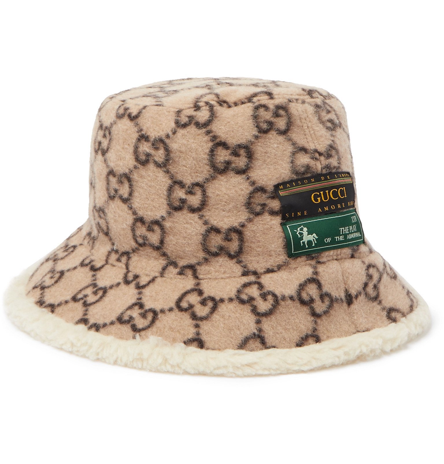 - Fleece-Lined Monogrammed Wool-Blend Bucket Hat - Brown