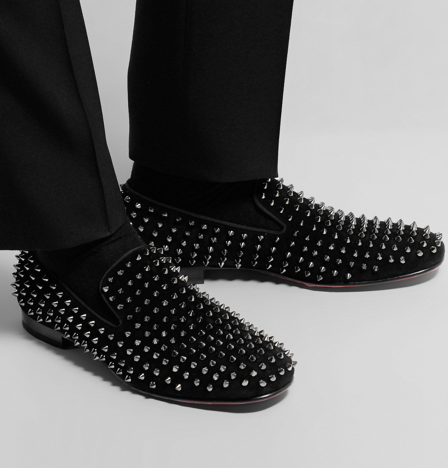 Christian Louboutin - Rollerboy Spikes Grosgrain-Trimmed Suede 