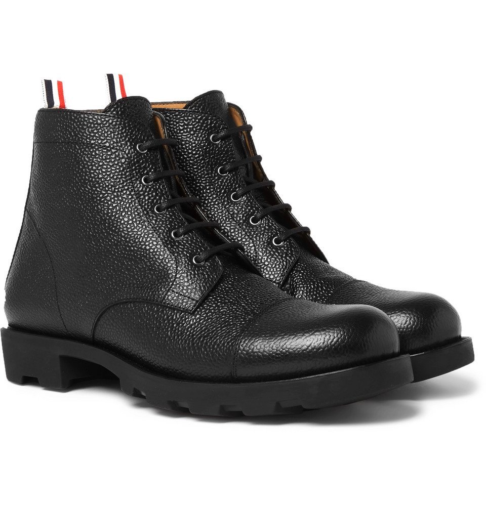 Thom Browne - Pebble-Grain Leather Cap-Toe Boots - Men - Black Thom Browne