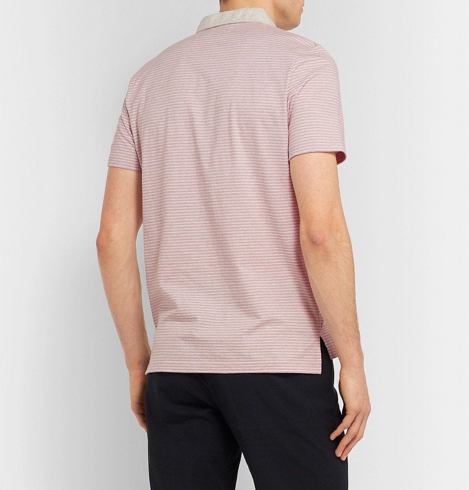 Oliver Spencer - Danbury Striped Mélange Cotton-Jersey Polo Shirt - Pink