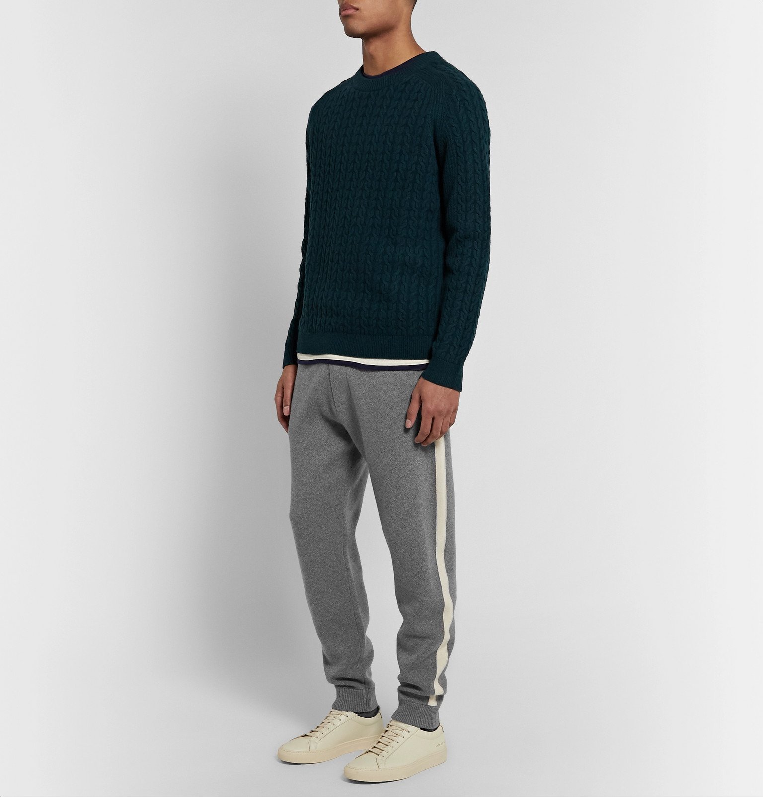 Theory - Astine Tapered Striped Wool and Cashmere-Blend Sweatpants ...