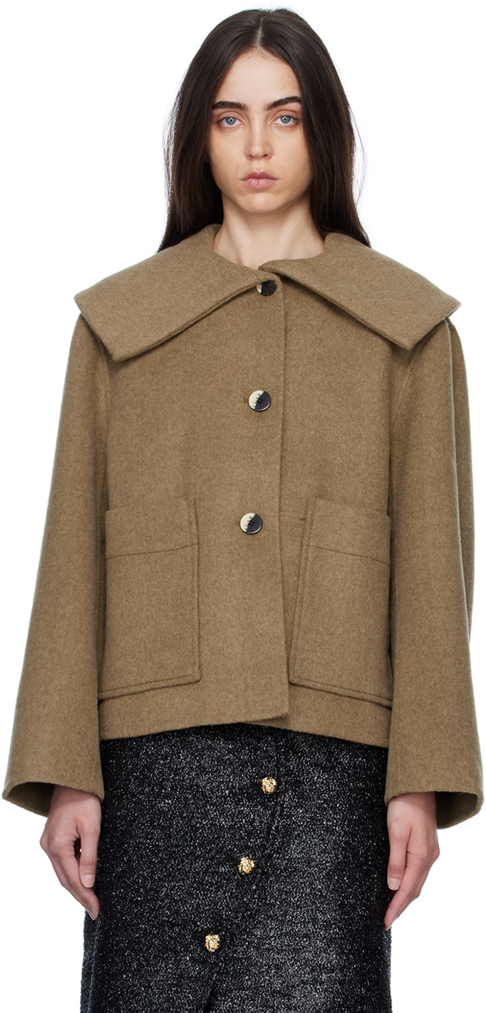 GANNI Khaki Extended Collar Jacket GANNI