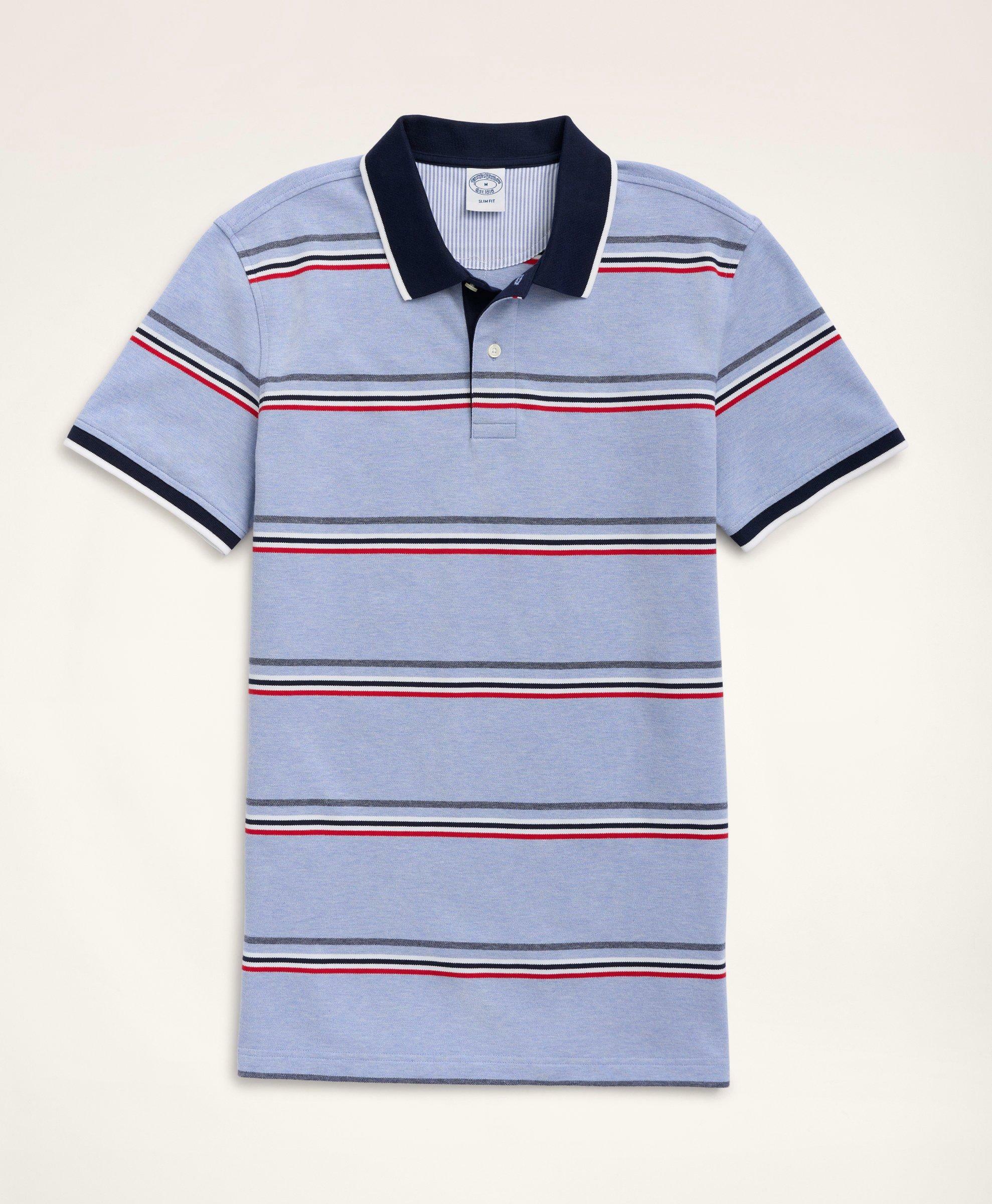 Brooks Brothers Men's Slim-Fit Stretch Cotton Striped Polo Shirt | Blue Heather