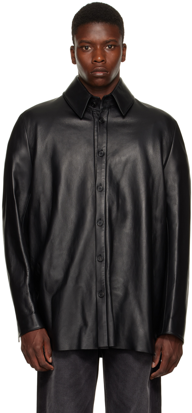 We11done Black Button-Up Leather Jacket We11done