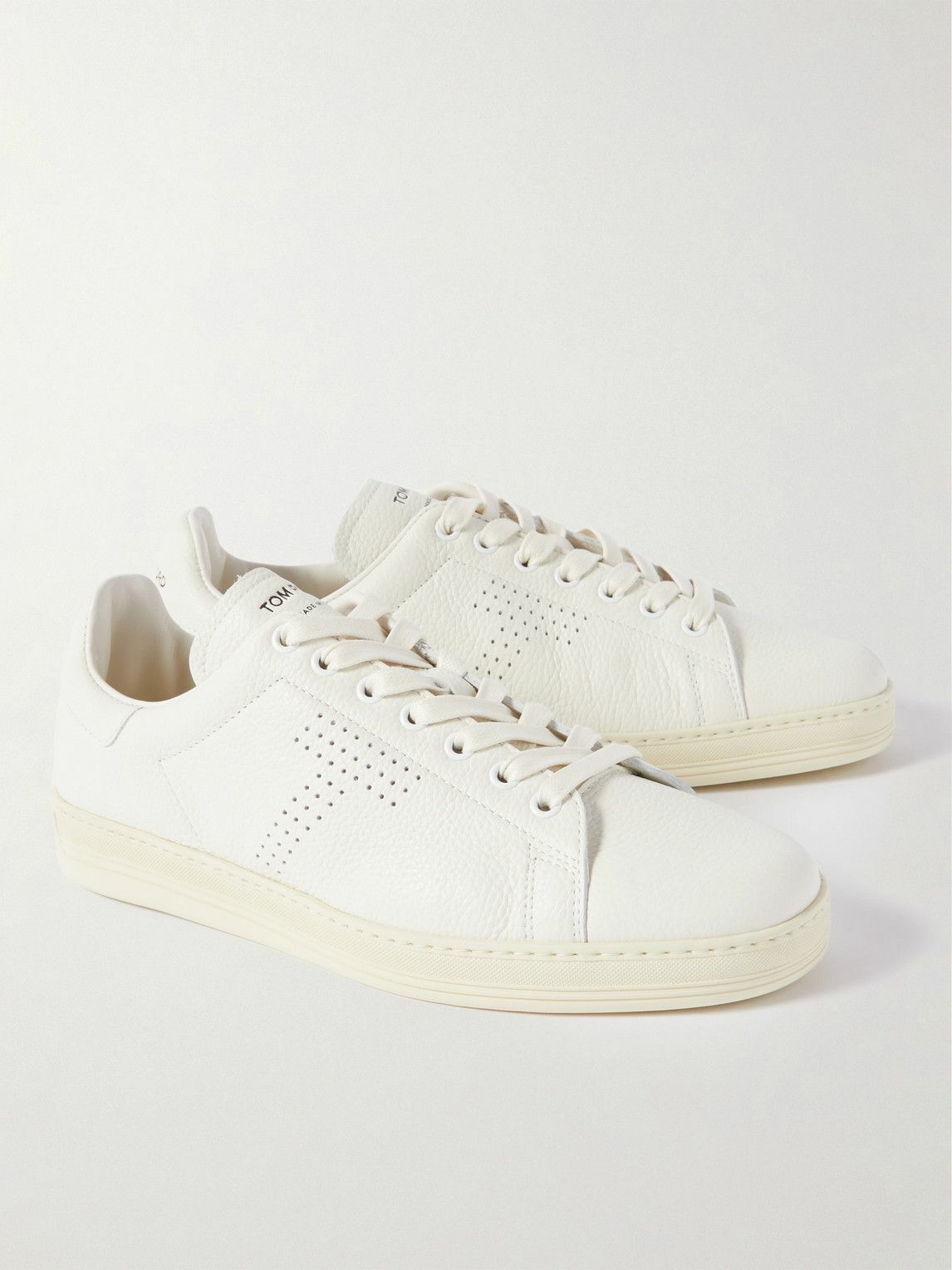 TOM FORD - Warwick Perforated Full-Grain Leather Sneakers - White TOM FORD