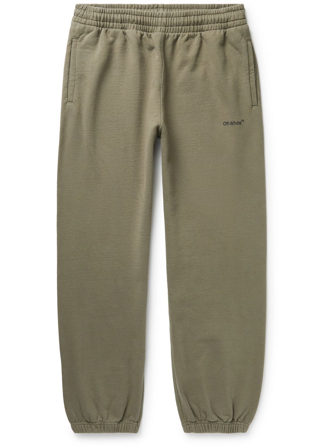 Photo: Off-White - Tapered Logo-Print Cotton-Jersey Sweatpants - Green