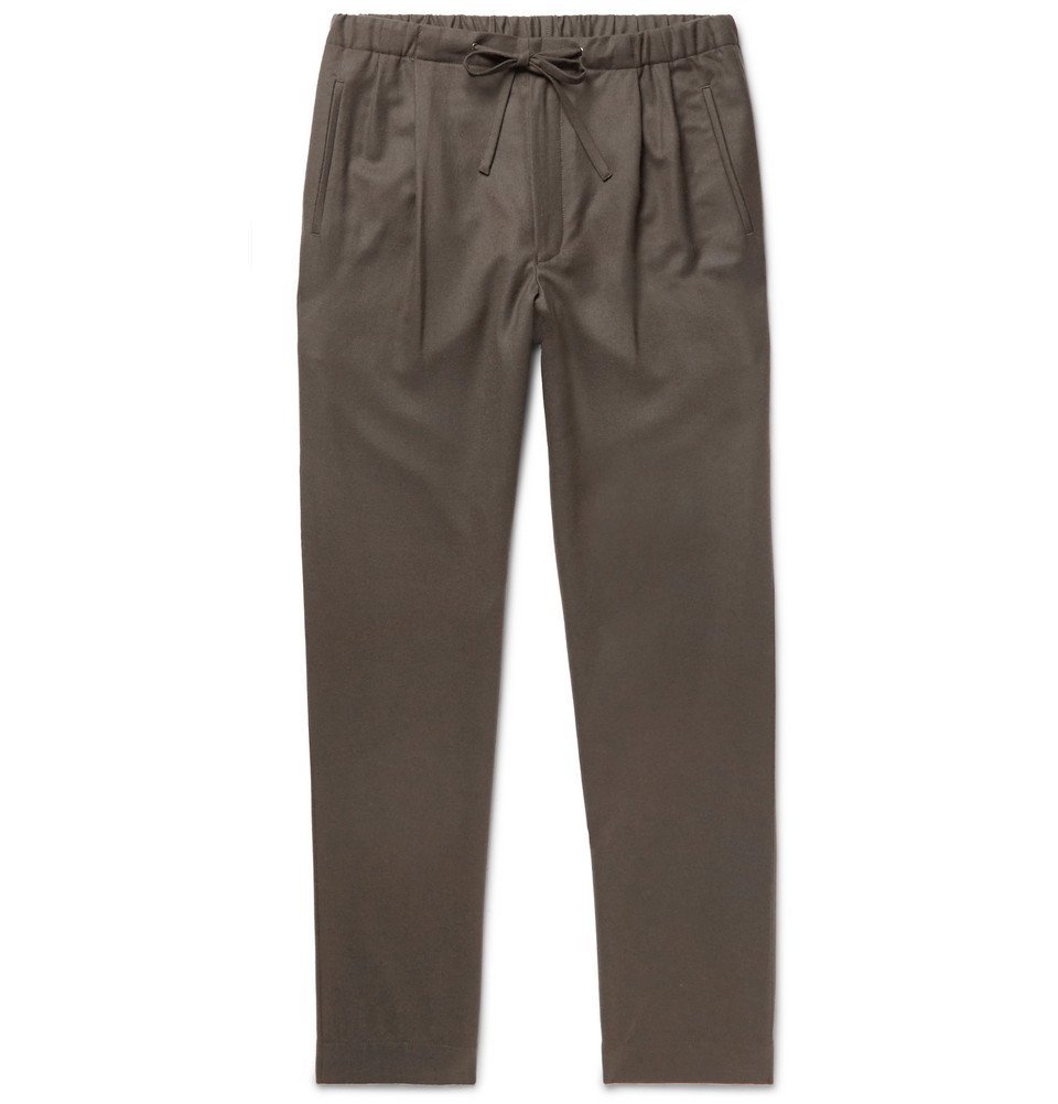 Camoshita - Tapered Pleated Wool Drawstring Trousers - Men - Brown ...