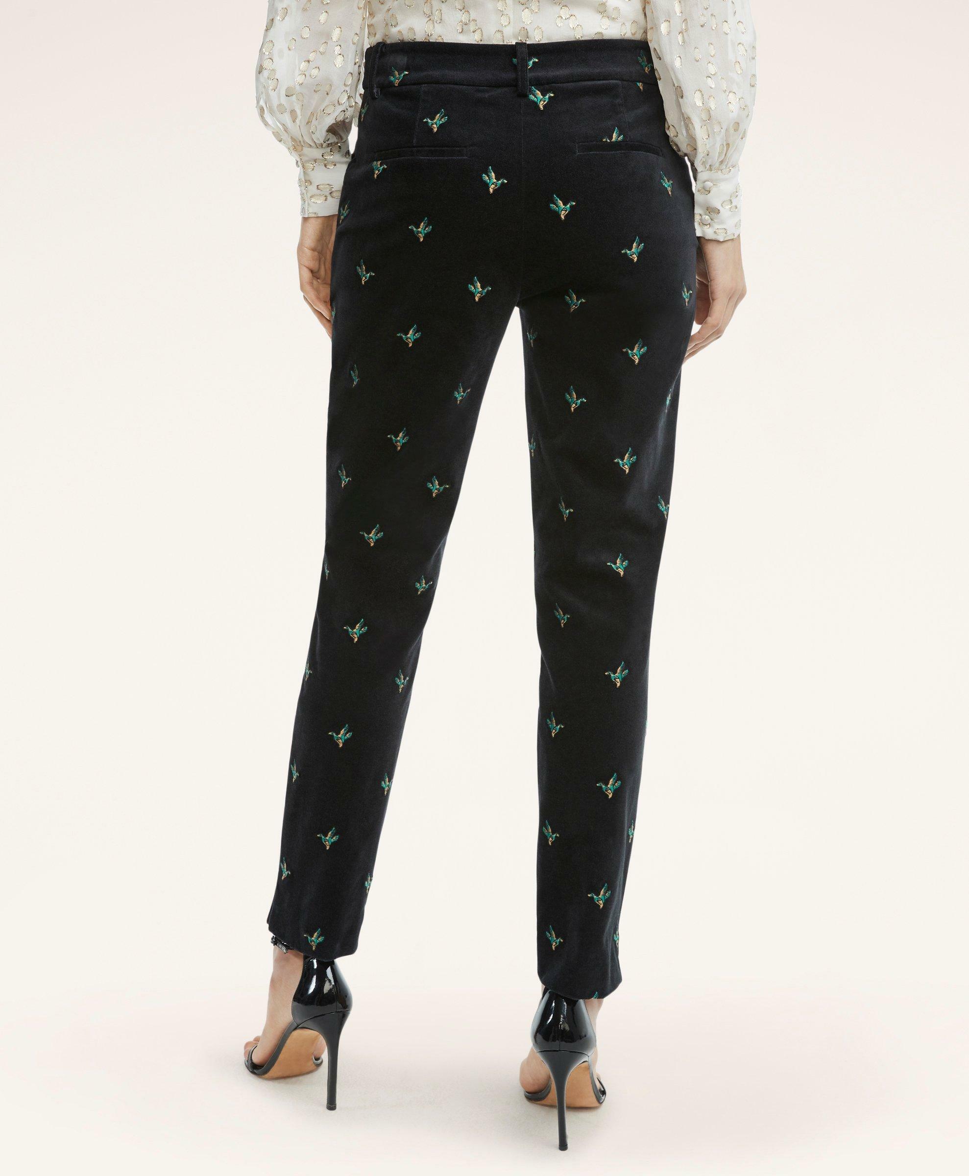 Brooks Brothers Women's Velvet Duck Embroidered Pants | Black