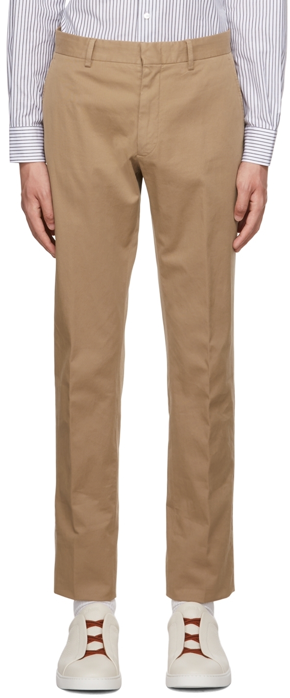 ZEGNA Tan Flat Front Trousers Zegna