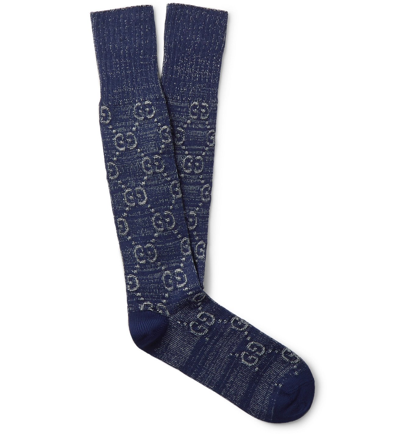 Gucci Logo-Jacquard Cotton-Blend Socks - Blue