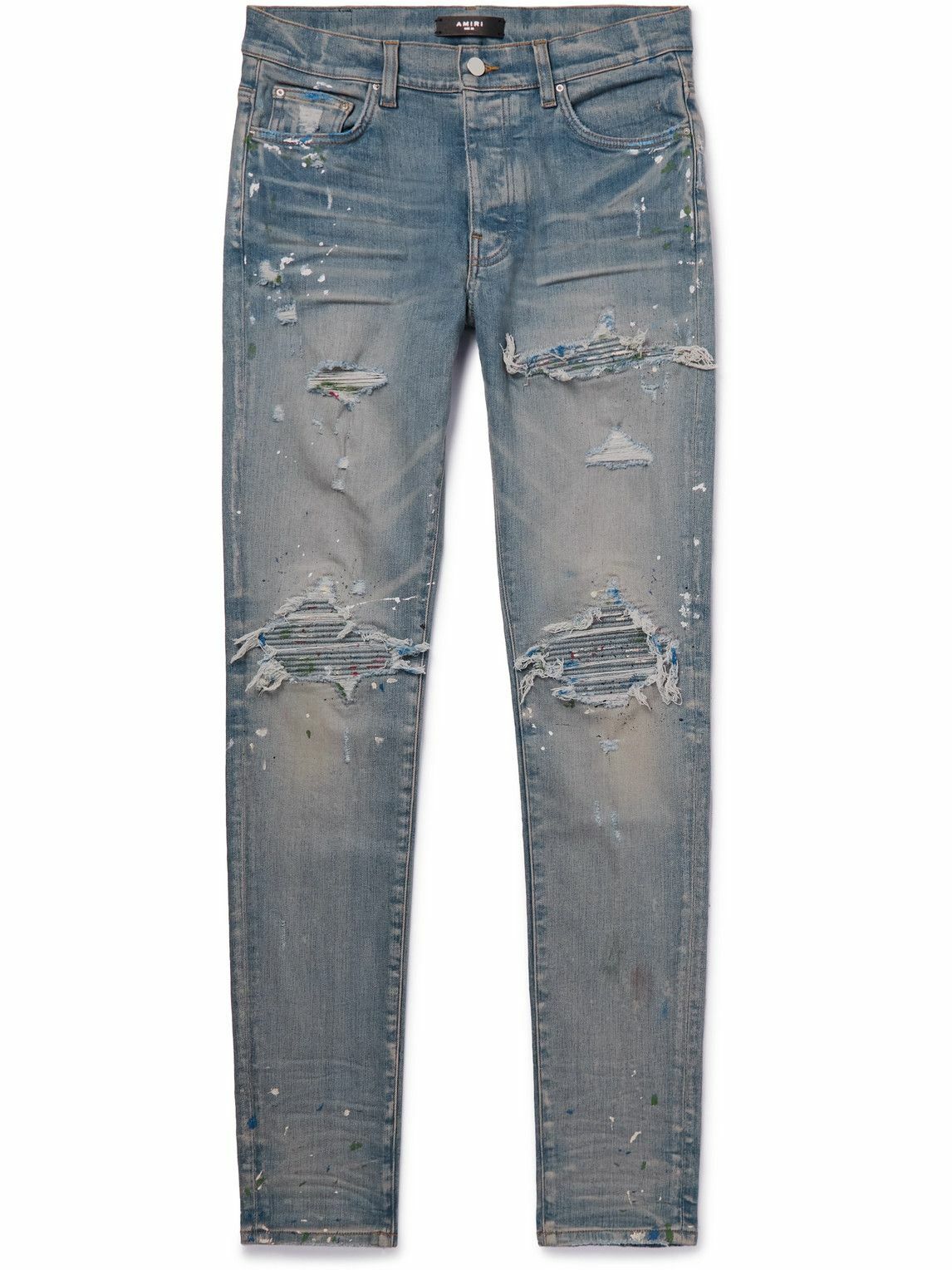 AMIRI - MX1 Skinny-Fit Paint-Splattered Panelled Distressed Jeans ...