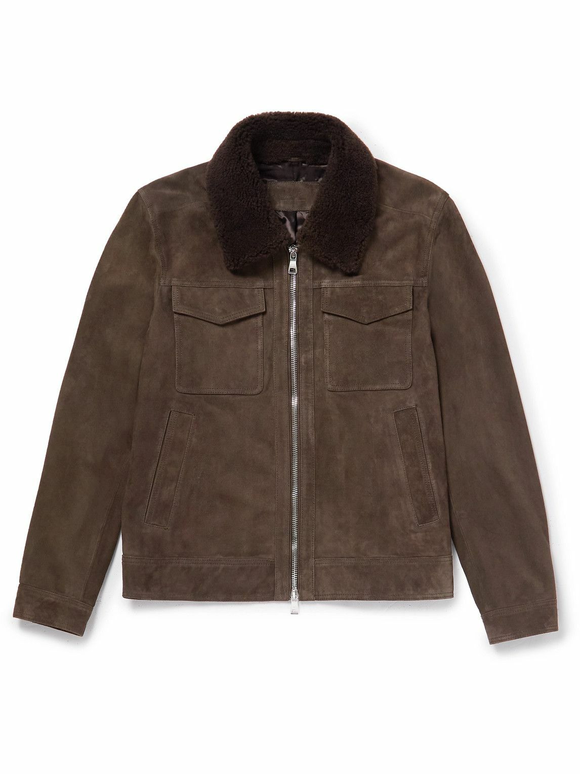 Photo: Mr P. - Shearling-Trimmed Suede Trucker Jacket - Brown