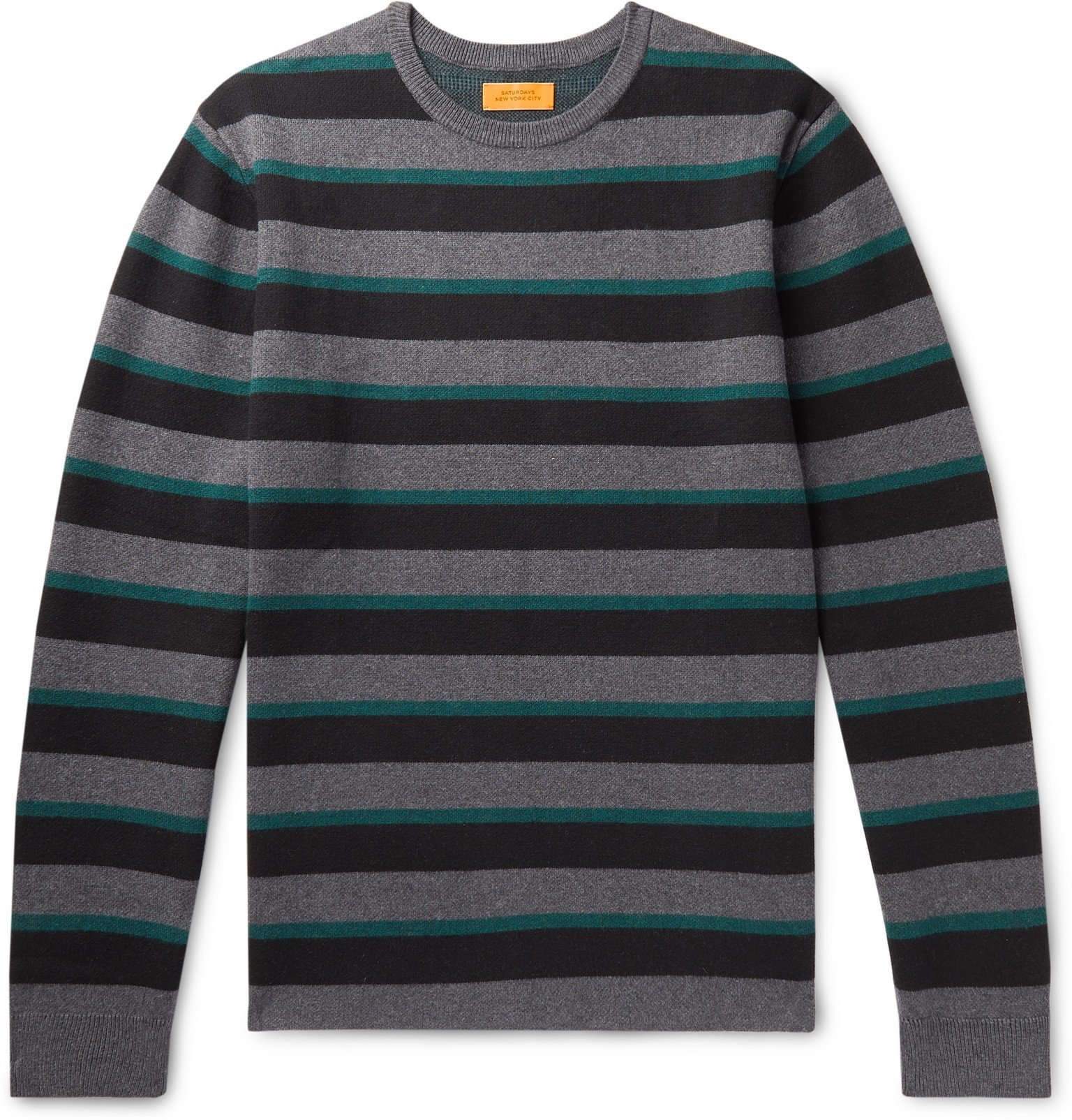 Saturdays NYC Lee Striped Cotton and CashmereBlend Sweater Gray