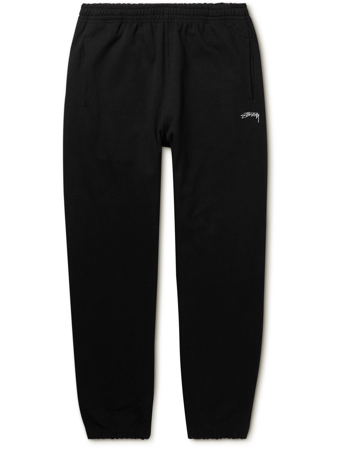 Photo: Stussy - Tapered Logo-Embroidered Cotton-Jersey Sweatpants - Black