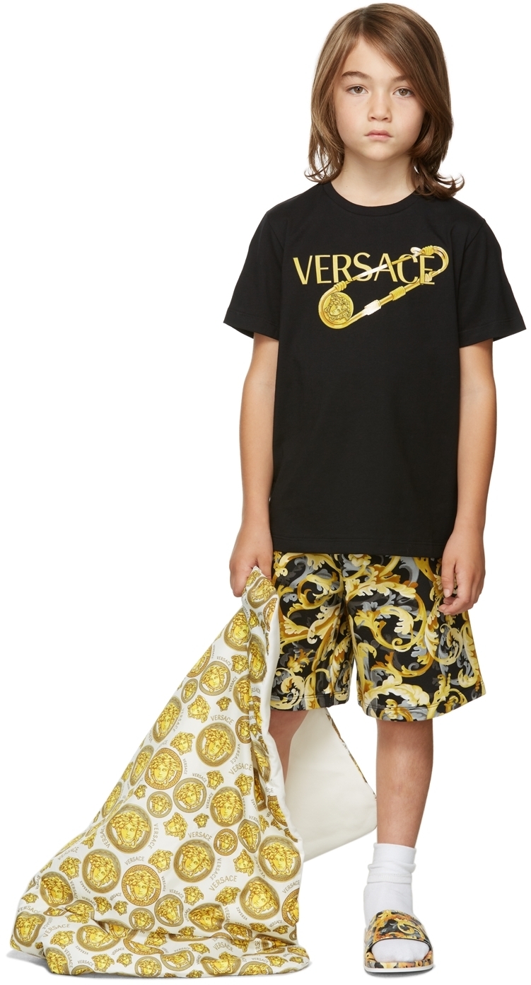 Bedrijf Uitstekend Traditioneel Versace Kids Black Safety Pin T-Shirt Versace