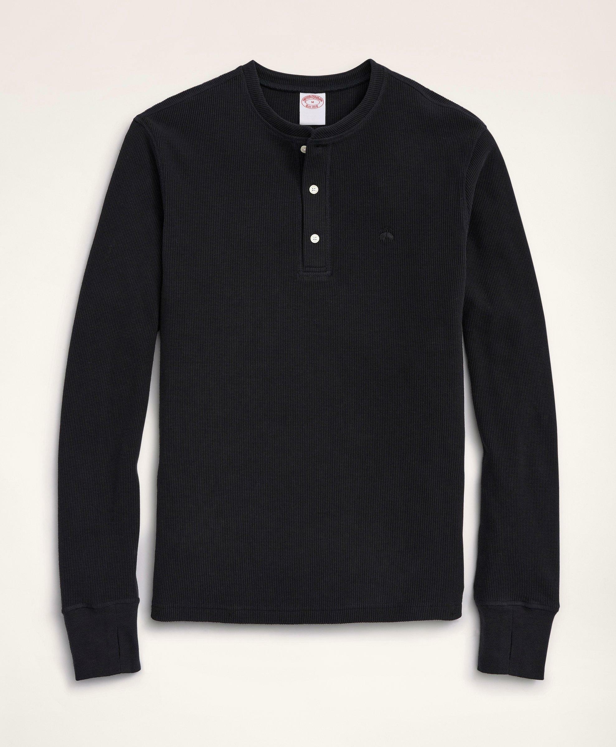 Brooks Brothers Men's Waffle Henley in Stretch Cotton | Black
