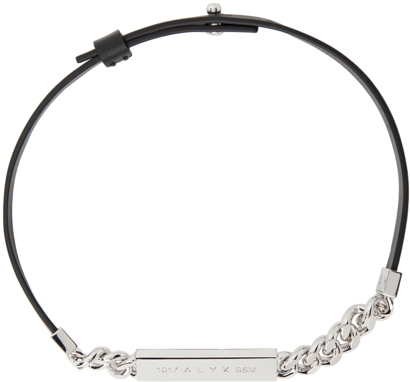 Photo: 1017 ALYX 9SM Silver & Black Leather ID Necklace