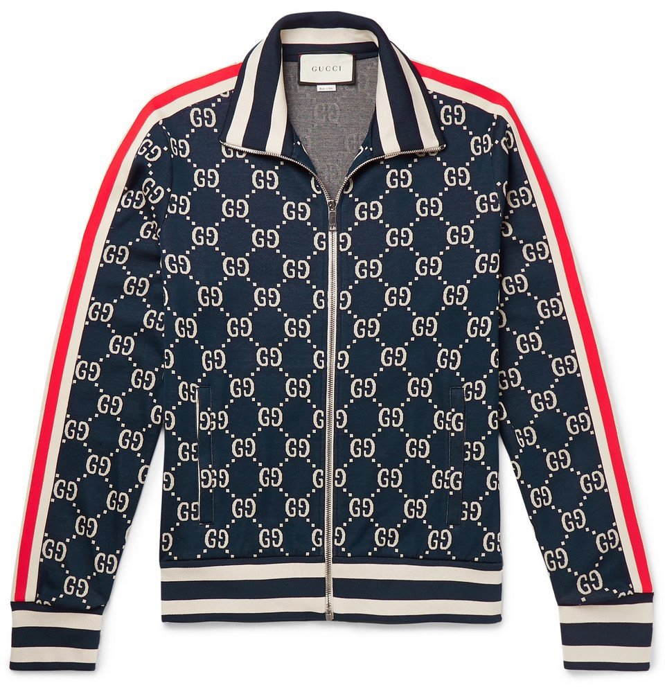 Gucci - Striped Logo-Intarsia Cotton Track Jacket - Navy Gucci