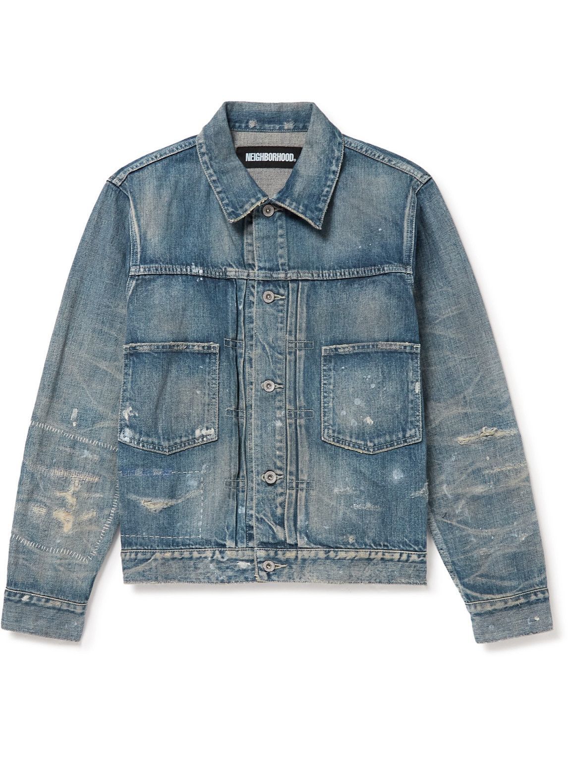 Neighborhood - Slim-Fit Cropped Embroidered Distressed Denim Jacket ...