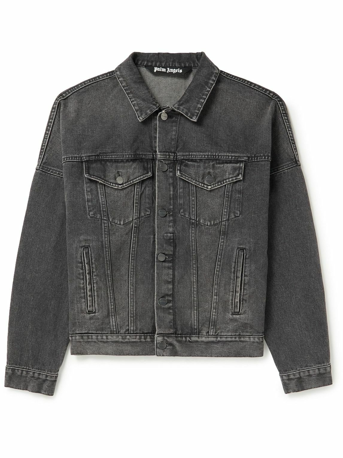 Palm Angels - Logo-Print Denim Jacket - Gray Palm Angels